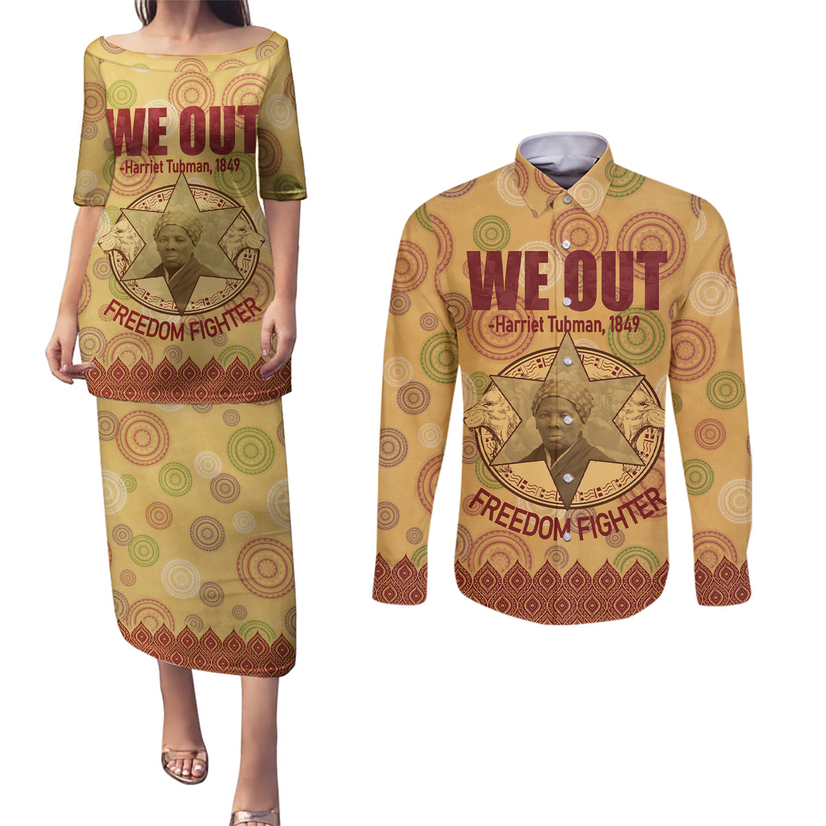 We Out 1849 African-American Couples Matching Puletasi and Long Sleeve Button Shirt Harriet Tubman - Wonder Print Shop