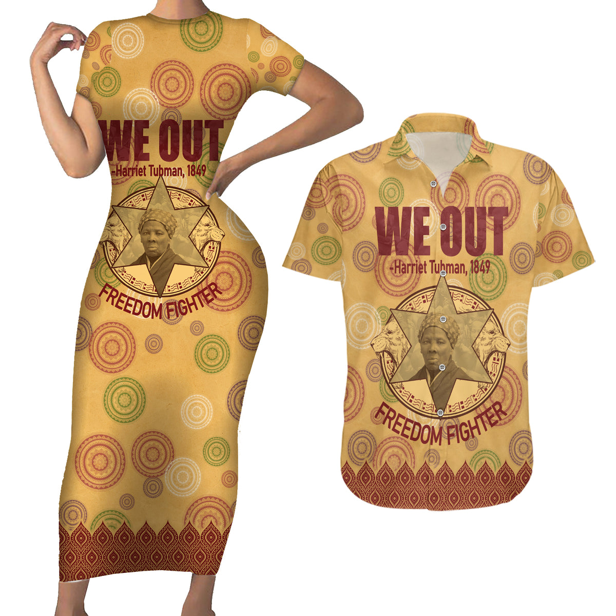 We Out 1849 African-American Couples Matching Short Sleeve Bodycon Dress and Hawaiian Shirt Harriet Tubman - Wonder Print Shop
