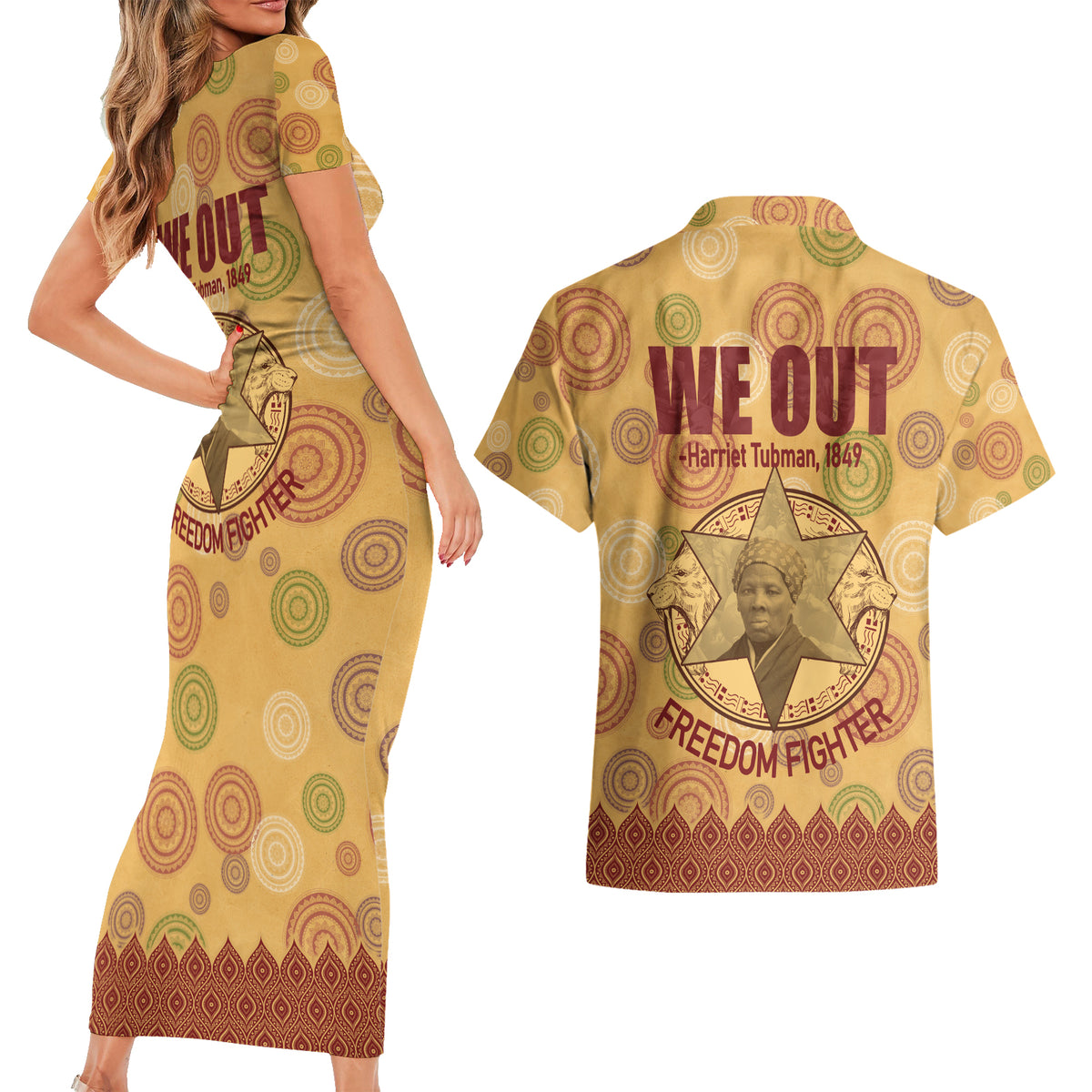 We Out 1849 African-American Couples Matching Short Sleeve Bodycon Dress and Hawaiian Shirt Harriet Tubman - Wonder Print Shop