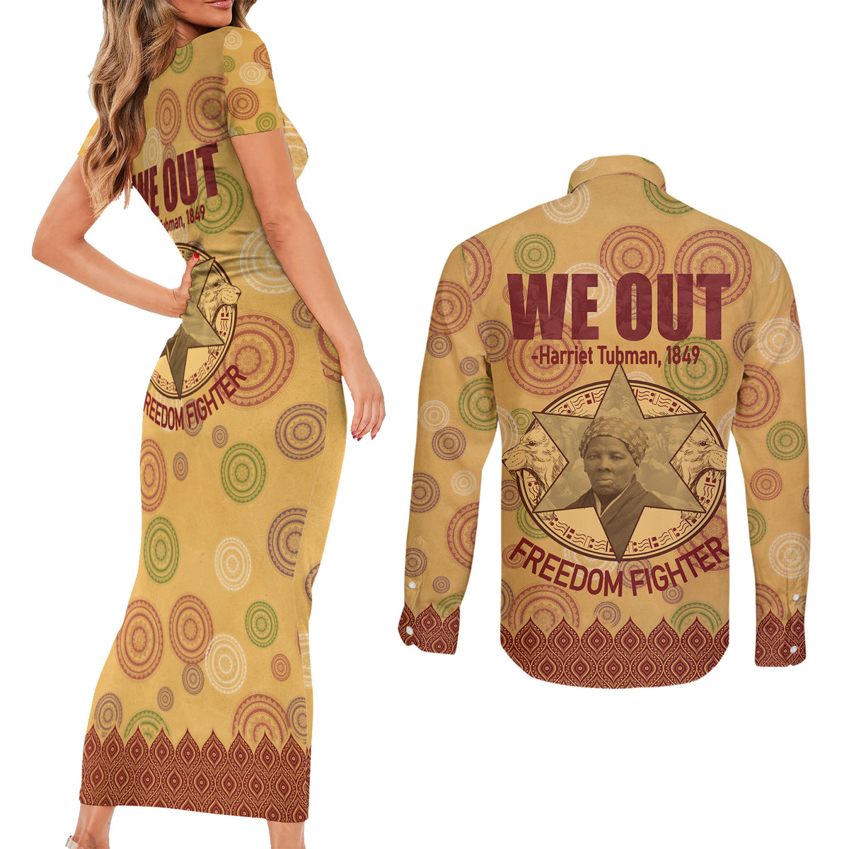 We Out 1849 African-American Couples Matching Short Sleeve Bodycon Dress and Long Sleeve Button Shirt Harriet Tubman - Wonder Print Shop
