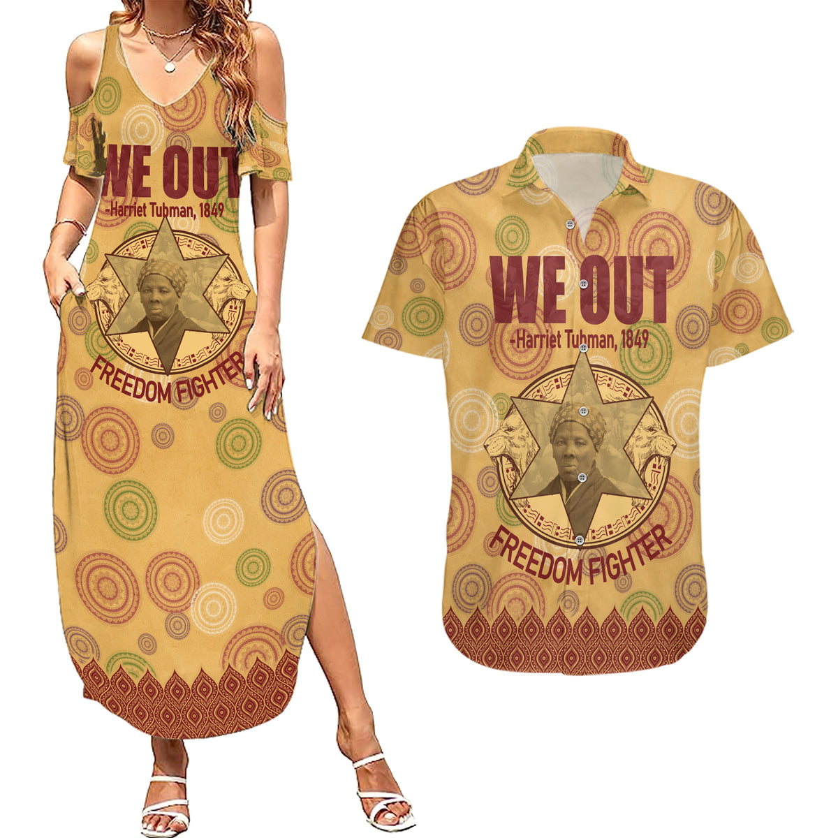 We Out 1849 African-American Couples Matching Summer Maxi Dress and Hawaiian Shirt Harriet Tubman - Wonder Print Shop