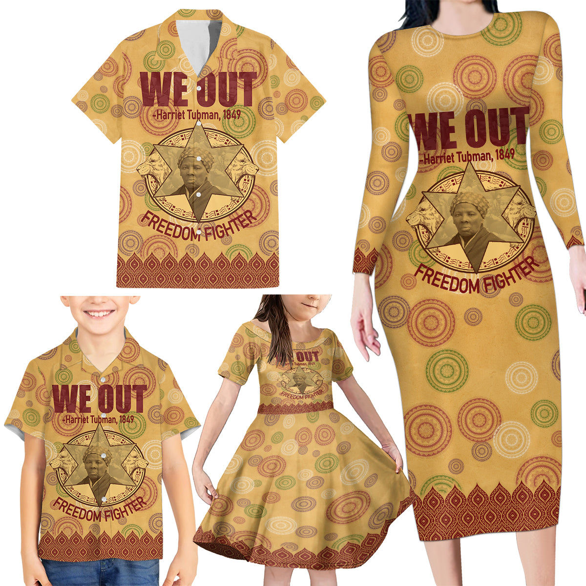 We Out 1849 African-American Family Matching Long Sleeve Bodycon Dress and Hawaiian Shirt Harriet Tubman - Wonder Print Shop