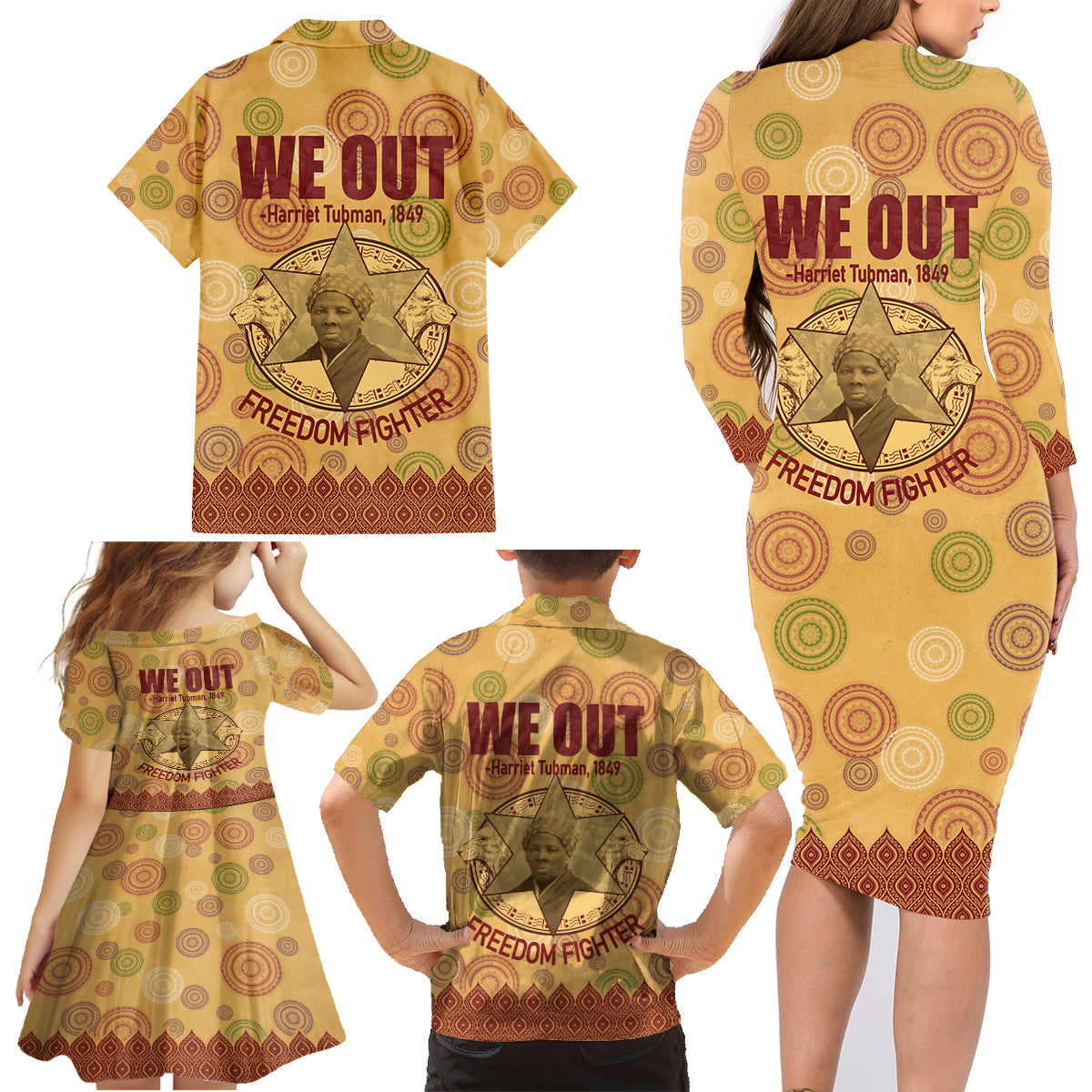 We Out 1849 African-American Family Matching Long Sleeve Bodycon Dress and Hawaiian Shirt Harriet Tubman - Wonder Print Shop