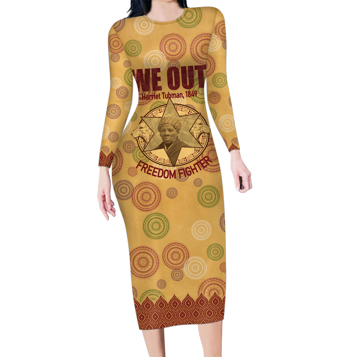 We Out 1849 African-American Family Matching Long Sleeve Bodycon Dress and Hawaiian Shirt Harriet Tubman - Wonder Print Shop