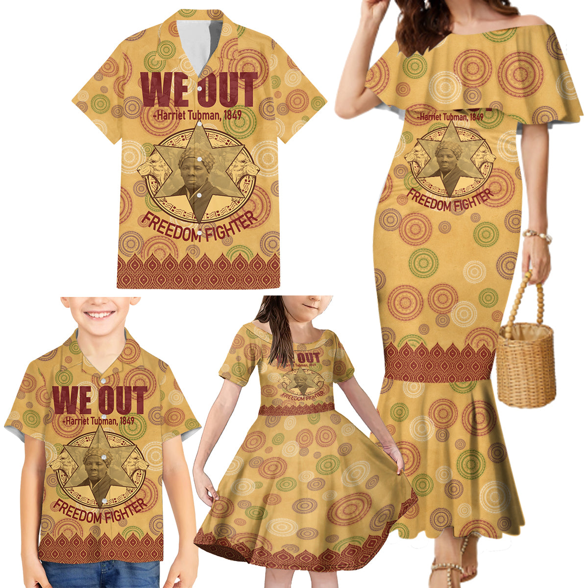 We Out 1849 African-American Family Matching Mermaid Dress and Hawaiian Shirt Harriet Tubman - Wonder Print Shop
