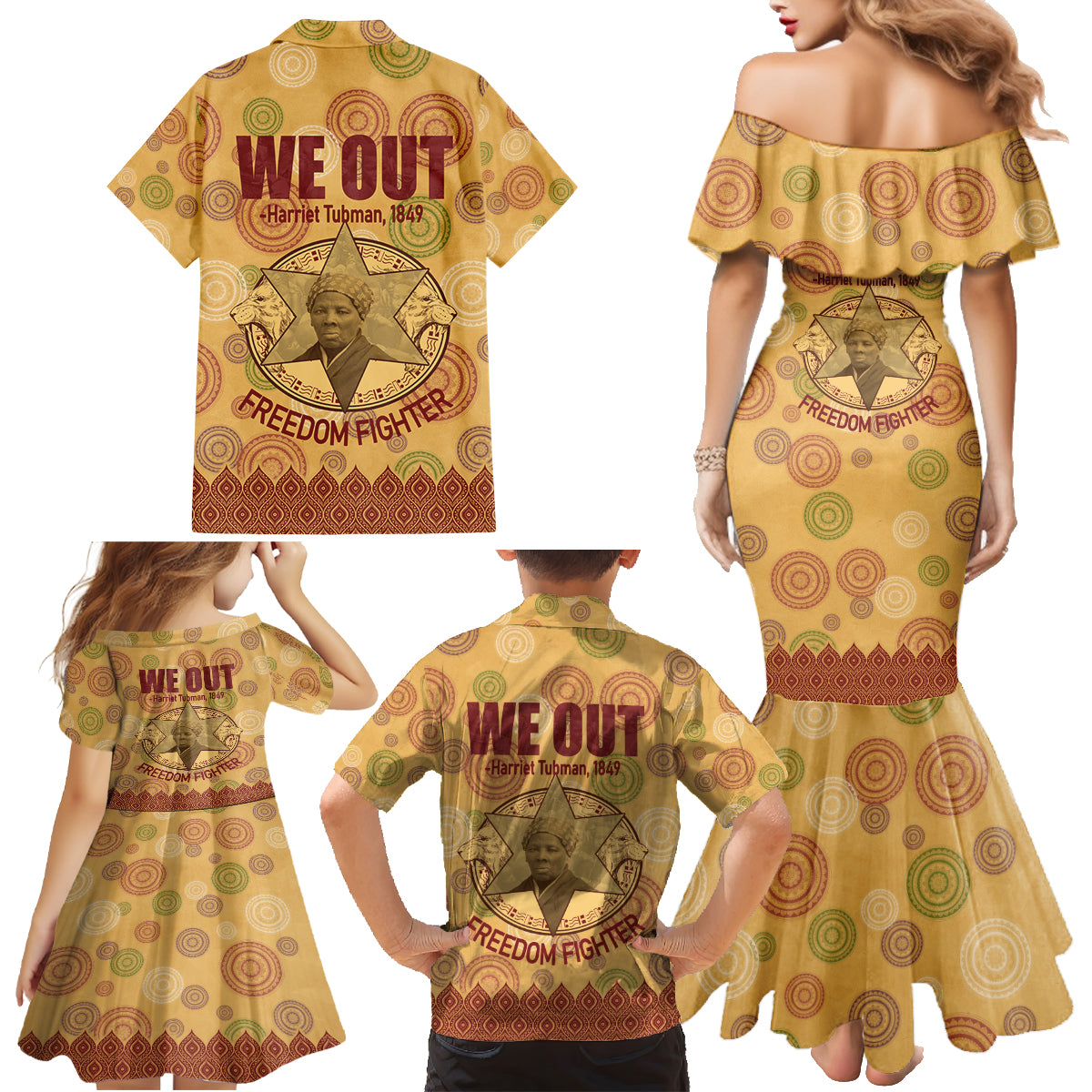 We Out 1849 African-American Family Matching Mermaid Dress and Hawaiian Shirt Harriet Tubman - Wonder Print Shop