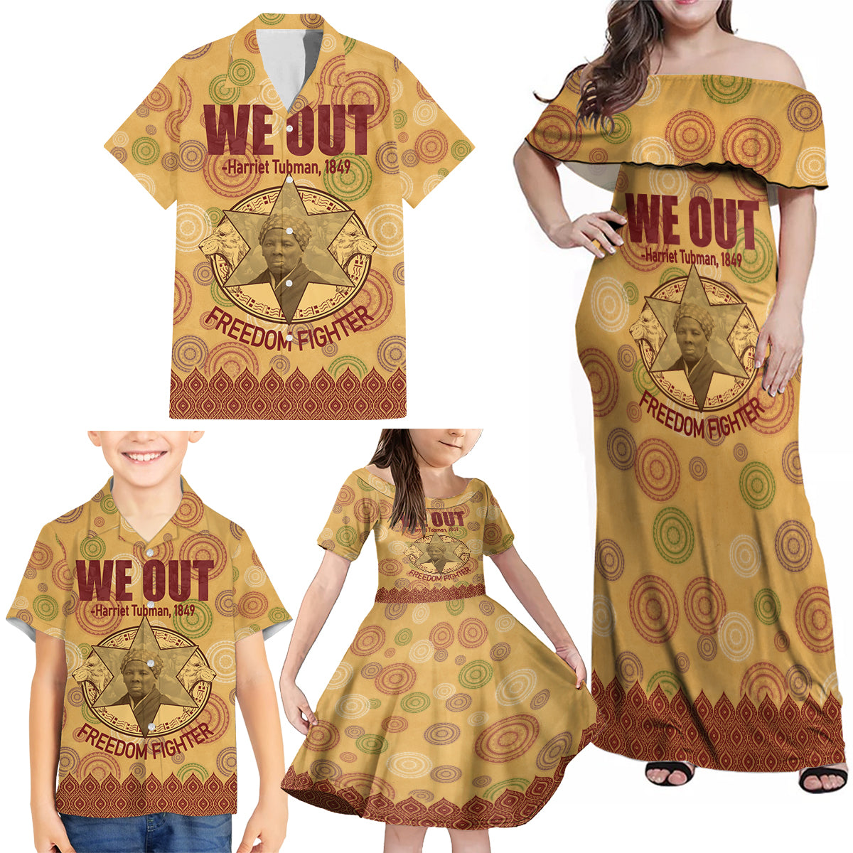 We Out 1849 African-American Family Matching Off Shoulder Maxi Dress and Hawaiian Shirt Harriet Tubman - Wonder Print Shop