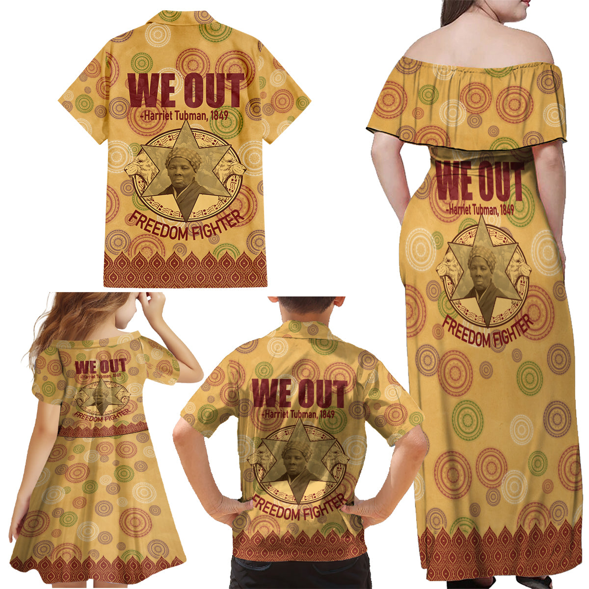 We Out 1849 African-American Family Matching Off Shoulder Maxi Dress and Hawaiian Shirt Harriet Tubman - Wonder Print Shop