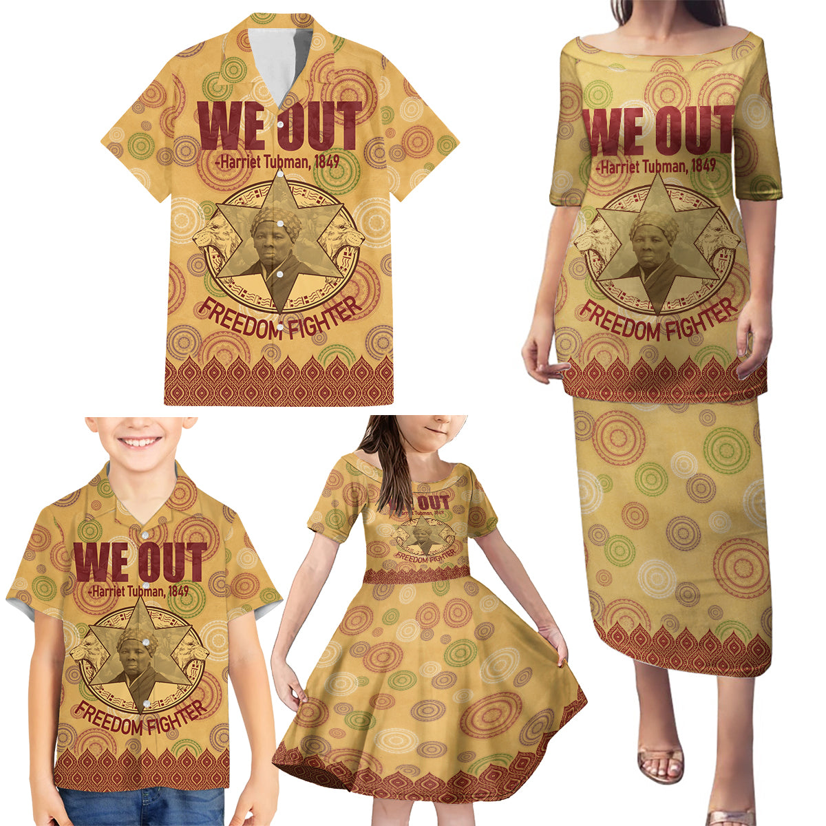 We Out 1849 African-American Family Matching Puletasi and Hawaiian Shirt Harriet Tubman - Wonder Print Shop