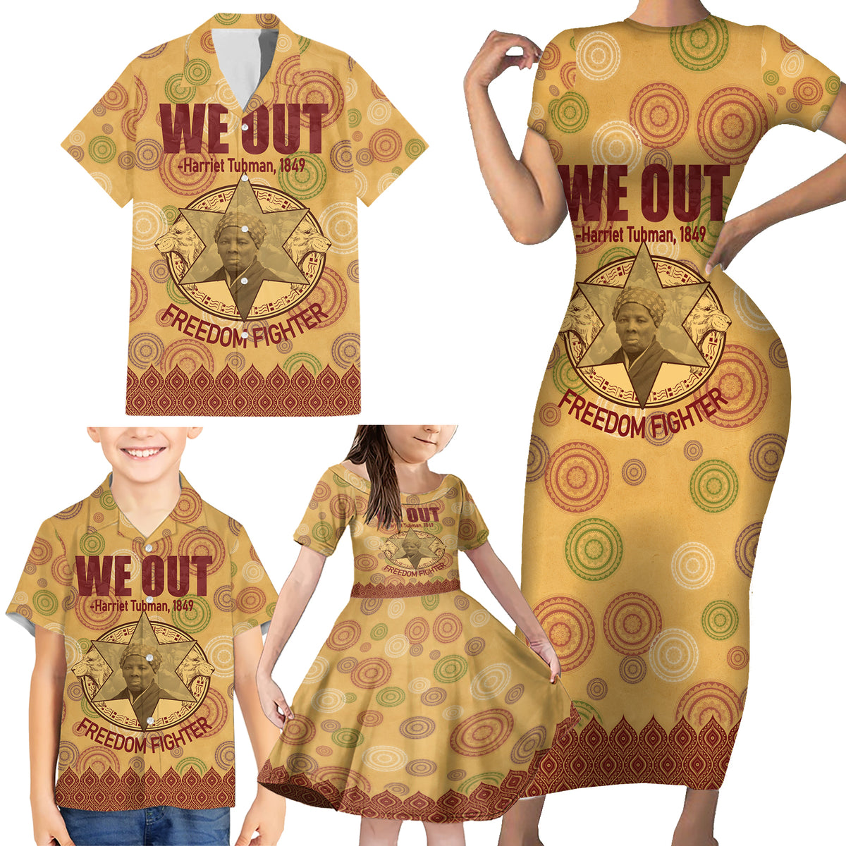 We Out 1849 African-American Family Matching Short Sleeve Bodycon Dress and Hawaiian Shirt Harriet Tubman - Wonder Print Shop