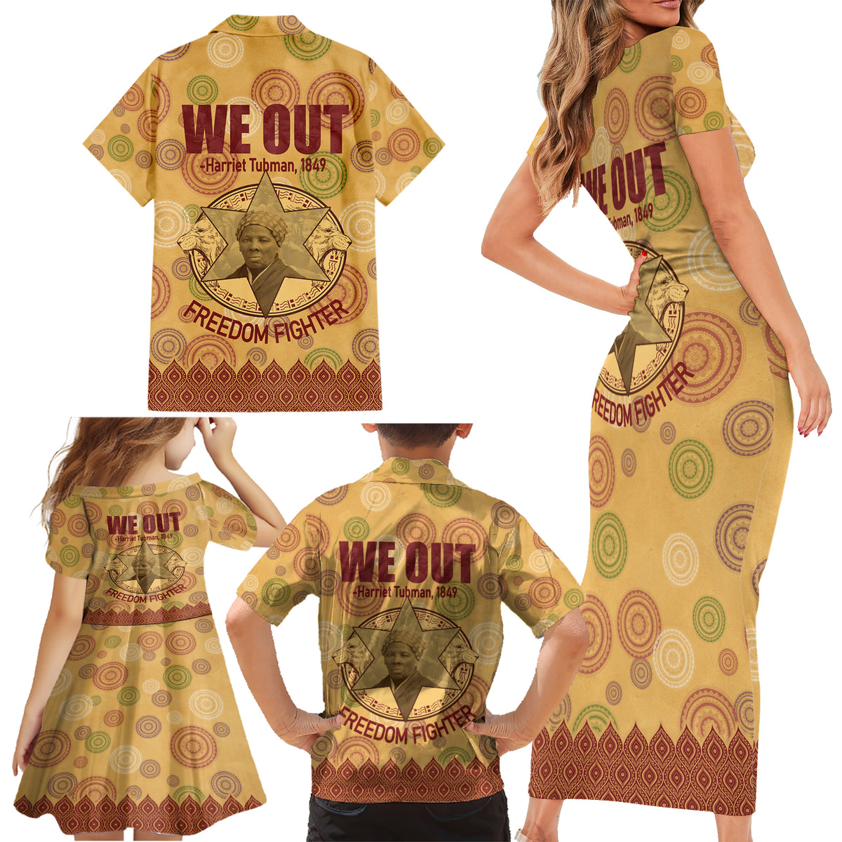We Out 1849 African-American Family Matching Short Sleeve Bodycon Dress and Hawaiian Shirt Harriet Tubman - Wonder Print Shop