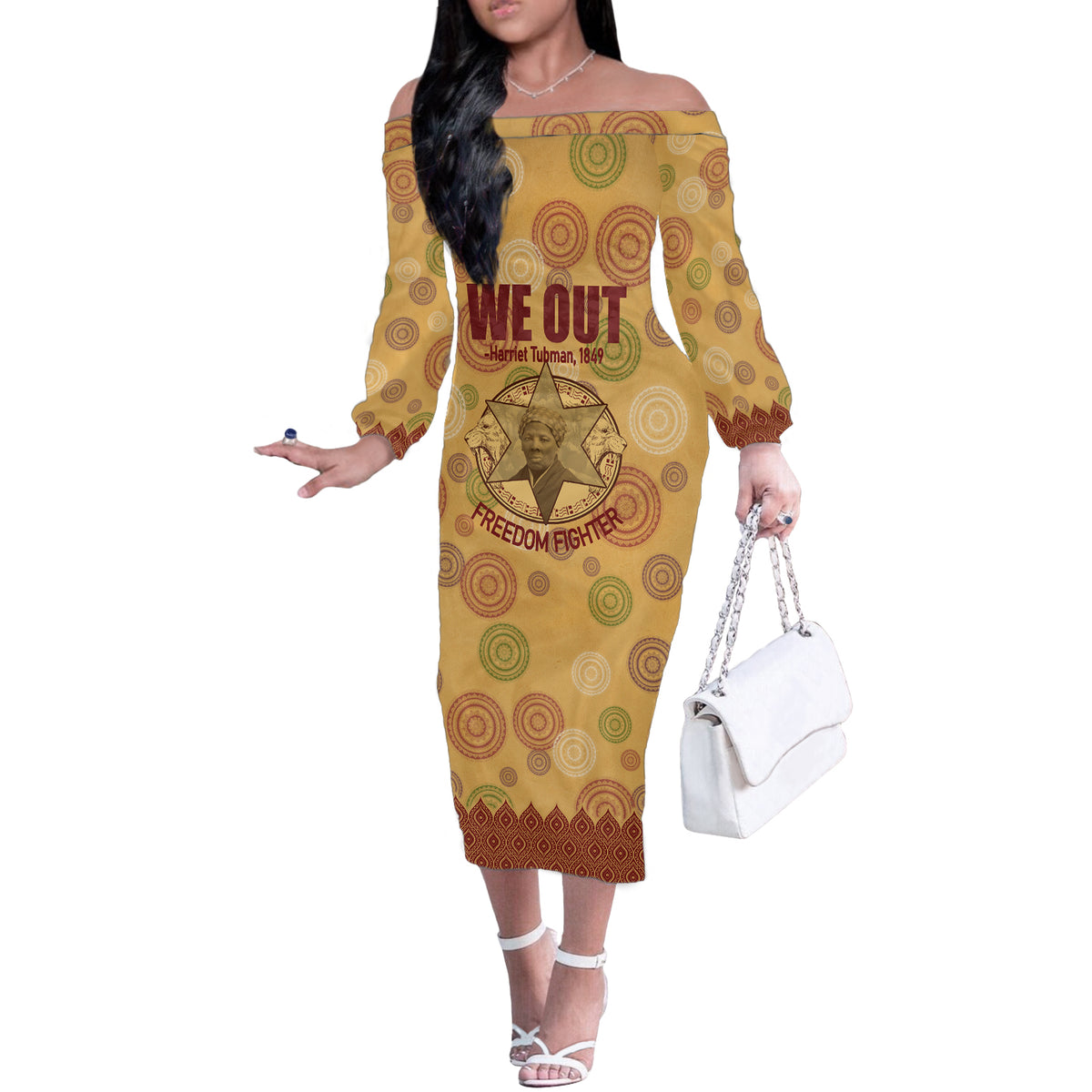 We Out 1849 African-American Off The Shoulder Long Sleeve Dress Harriet Tubman - Wonder Print Shop