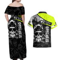 Concrete Finisher Skull on Site Couples Matching Off Shoulder Maxi Dress and Hawaiian Shirt - Wonder Print Shop