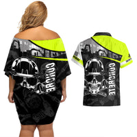 Concrete Finisher Skull on Site Couples Matching Off Shoulder Short Dress and Hawaiian Shirt - Wonder Print Shop