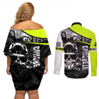 Concrete Finisher Skull on Site Couples Matching Off Shoulder Short Dress and Long Sleeve Button Shirts - Wonder Print Shop