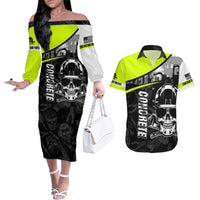 Concrete Finisher Skull on Site Couples Matching Off The Shoulder Long Sleeve Dress and Hawaiian Shirt - Wonder Print Shop