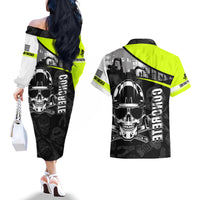 Concrete Finisher Skull on Site Couples Matching Off The Shoulder Long Sleeve Dress and Hawaiian Shirt - Wonder Print Shop