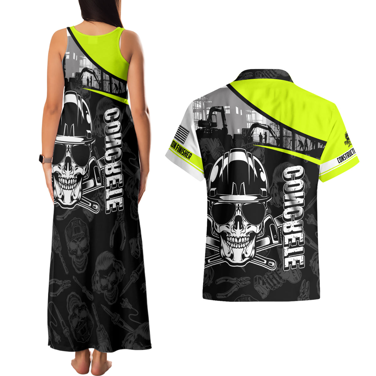Concrete Finisher Skull on Site Couples Matching Tank Maxi Dress and Hawaiian Shirt - Wonder Print Shop