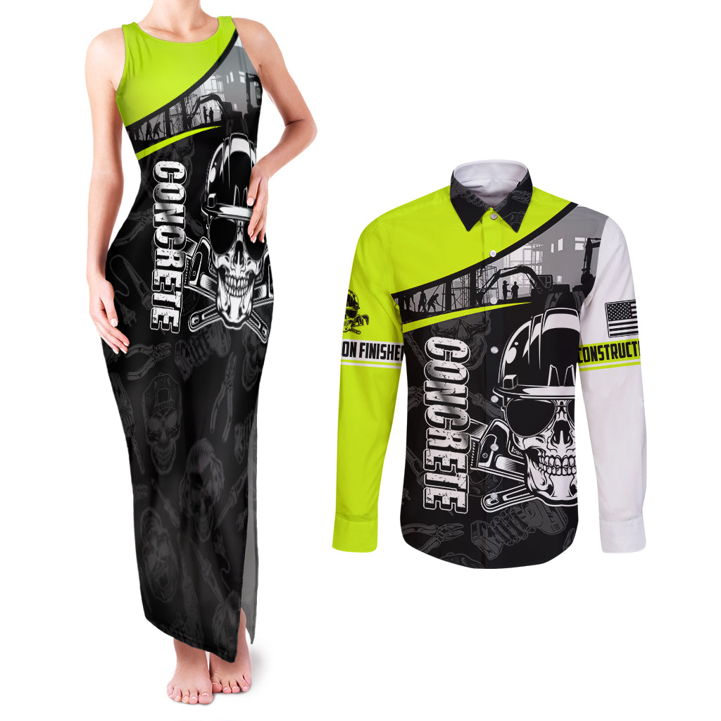 Concrete Finisher Skull on Site Couples Matching Tank Maxi Dress and Long Sleeve Button Shirts - Wonder Print Shop
