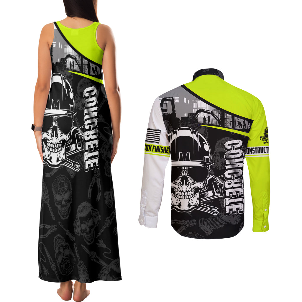 Concrete Finisher Skull on Site Couples Matching Tank Maxi Dress and Long Sleeve Button Shirts - Wonder Print Shop