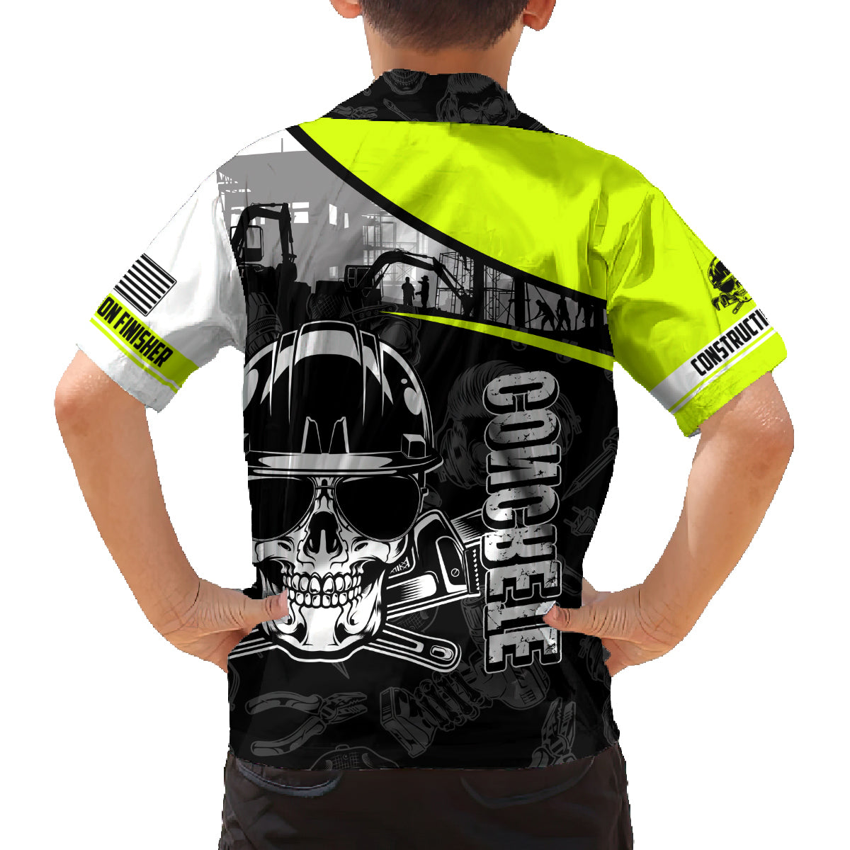 Concrete Finisher Skull on Site Family Matching Long Sleeve Bodycon Dress and Hawaiian Shirt - Wonder Print Shop