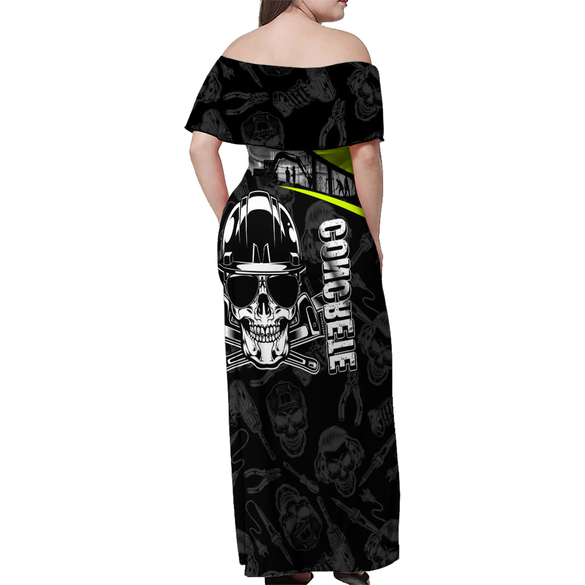Concrete Finisher Skull on Site Family Matching Off Shoulder Maxi Dress and Hawaiian Shirt - Wonder Print Shop