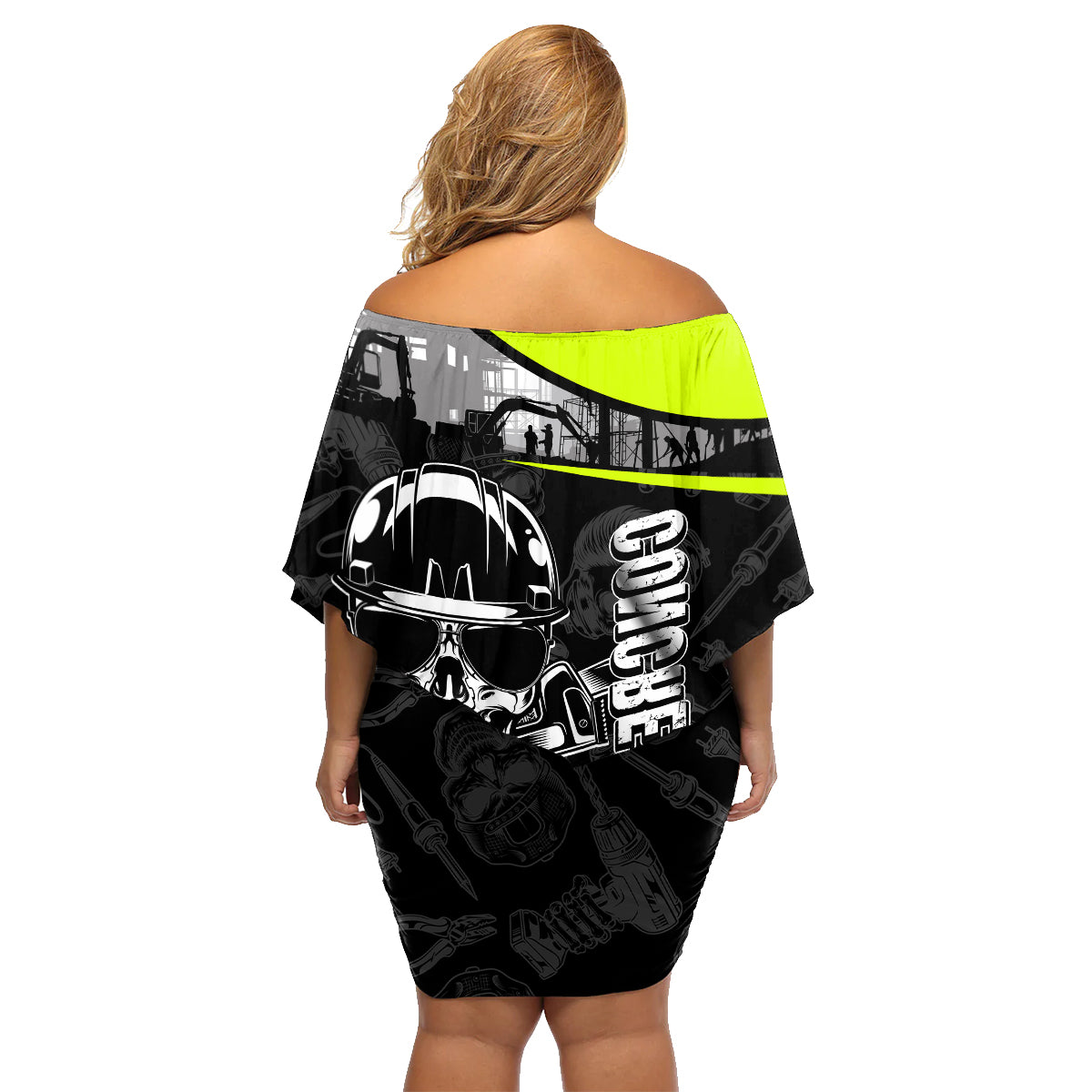 Concrete Finisher Skull on Site Family Matching Off Shoulder Short Dress and Hawaiian Shirt - Wonder Print Shop