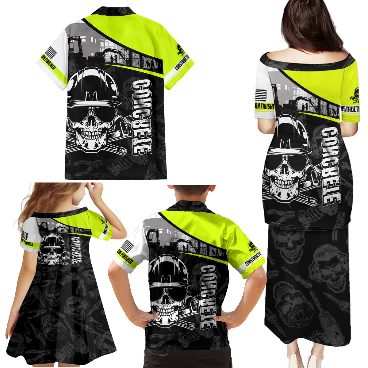 Concrete Finisher Skull on Site Family Matching Puletasi Dress and Hawaiian Shirt - Wonder Print Shop