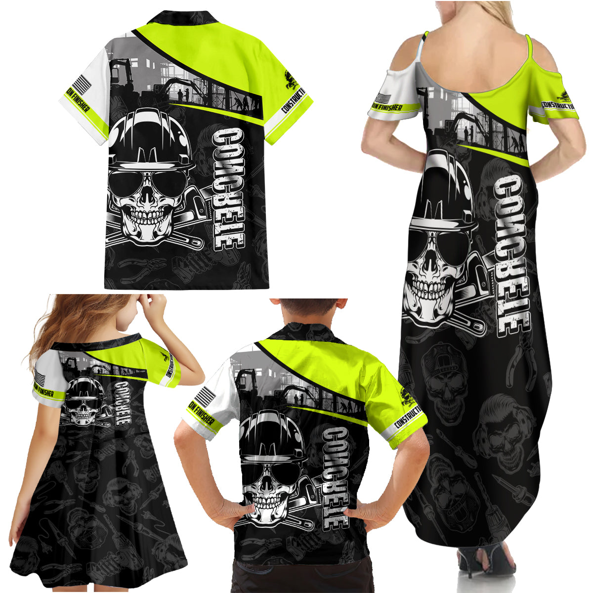 Concrete Finisher Skull on Site Family Matching Summer Maxi Dress and Hawaiian Shirt - Wonder Print Shop