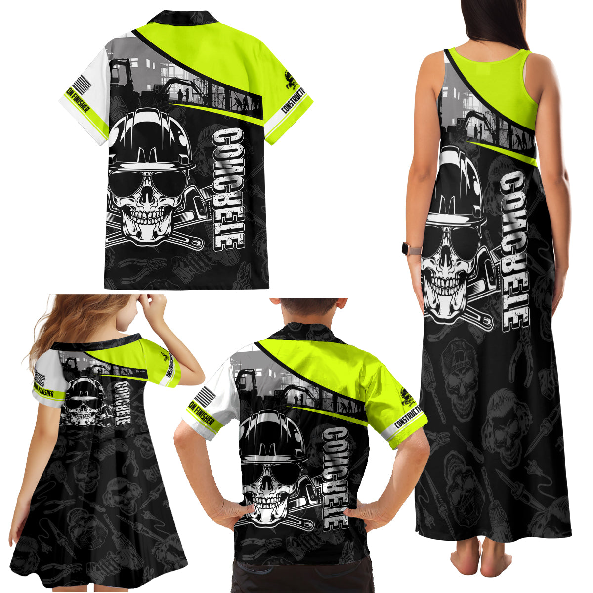 Concrete Finisher Skull on Site Family Matching Tank Maxi Dress and Hawaiian Shirt - Wonder Print Shop