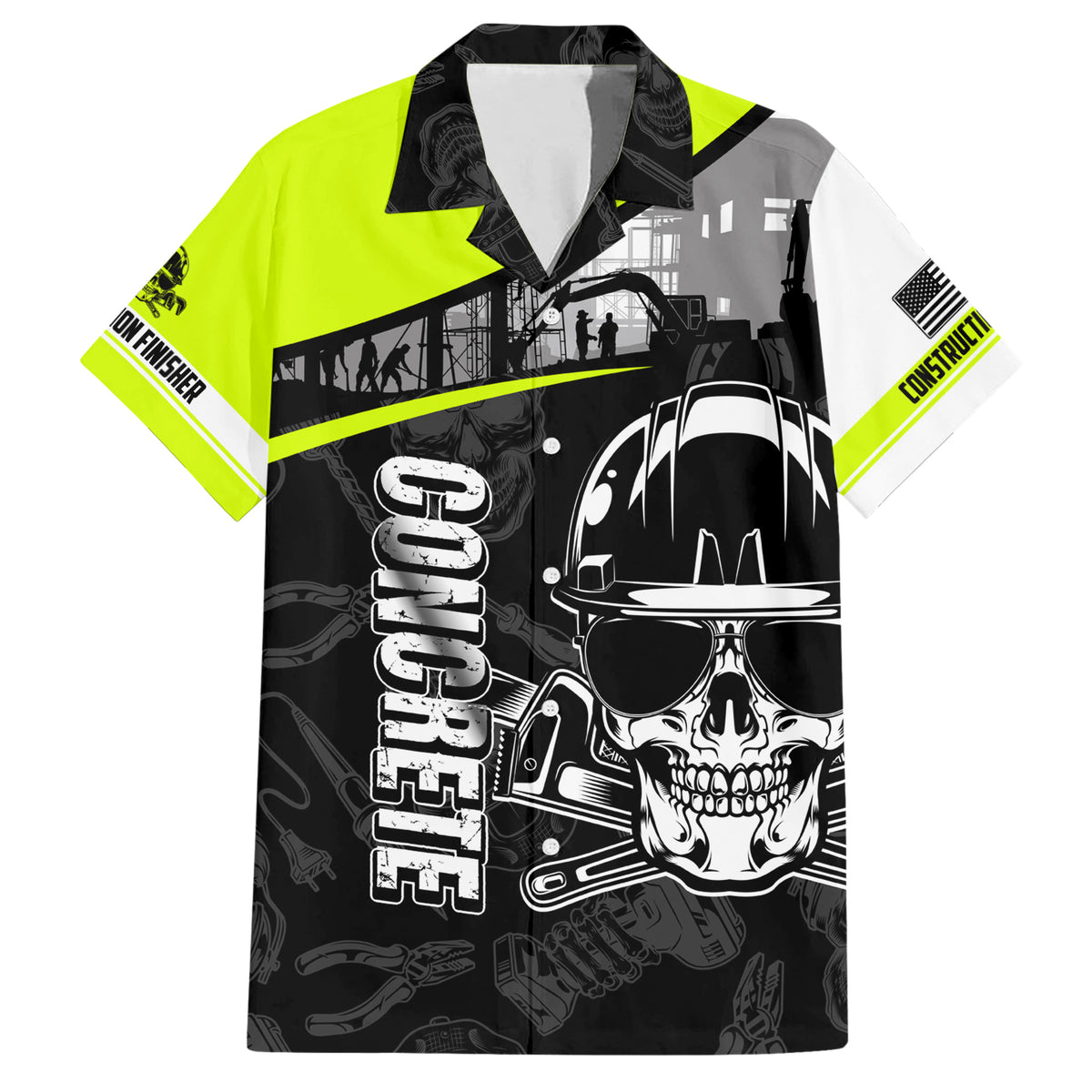 Concrete Finisher Skull on Site Hawaiian Shirt - Wonder Print Shop