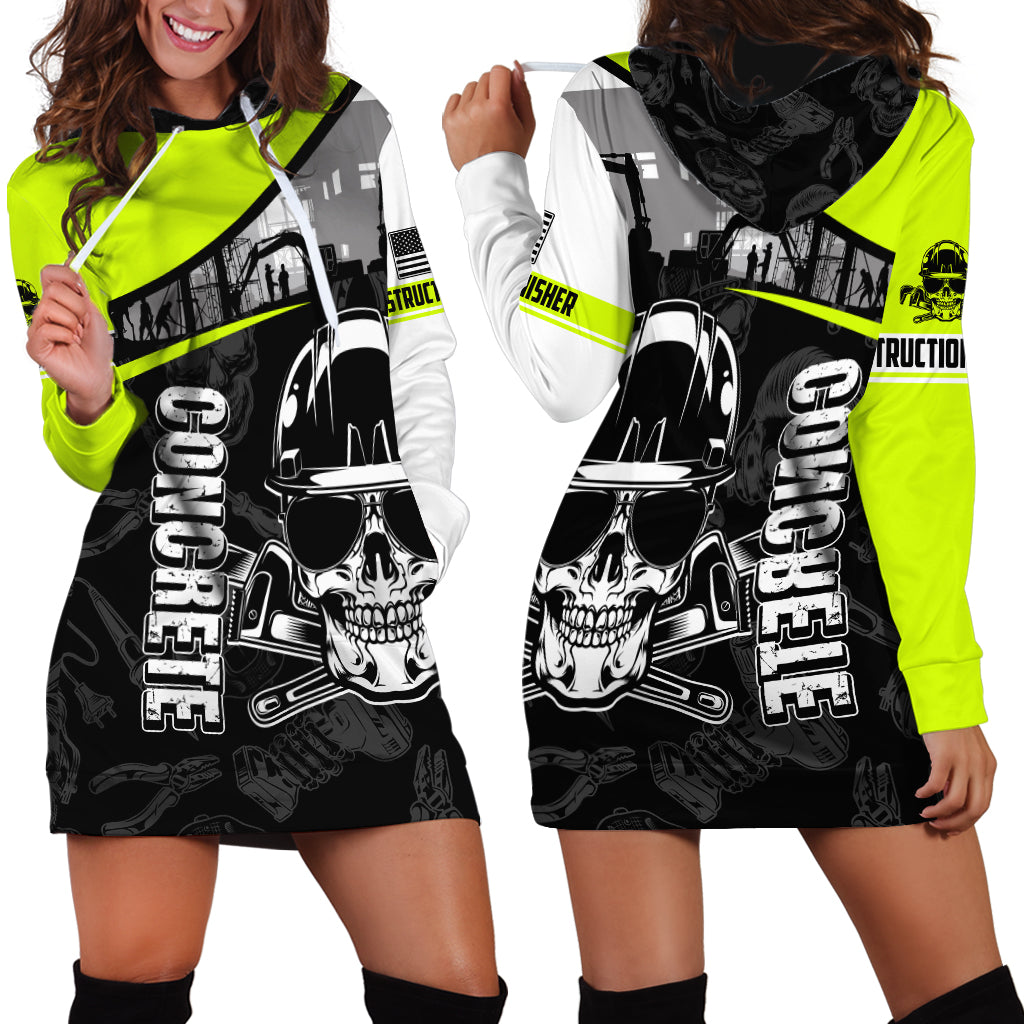 Concrete Finisher Skull on Site Hoodie Dress - Wonder Print Shop