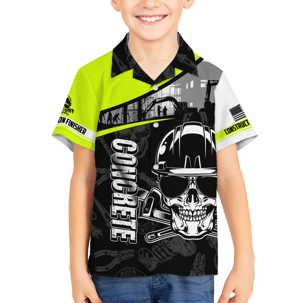 Concrete Finisher Skull on Site Kid Hawaiian Shirt - Wonder Print Shop