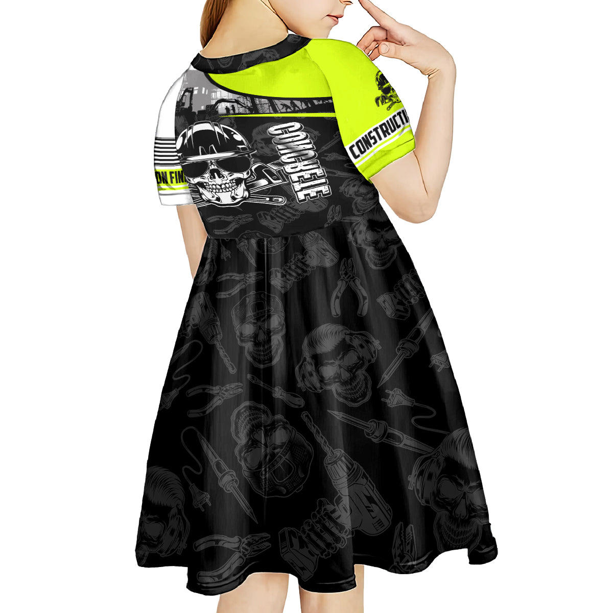Concrete Finisher Skull on Site Kid Short Sleeve Dress - Wonder Print Shop