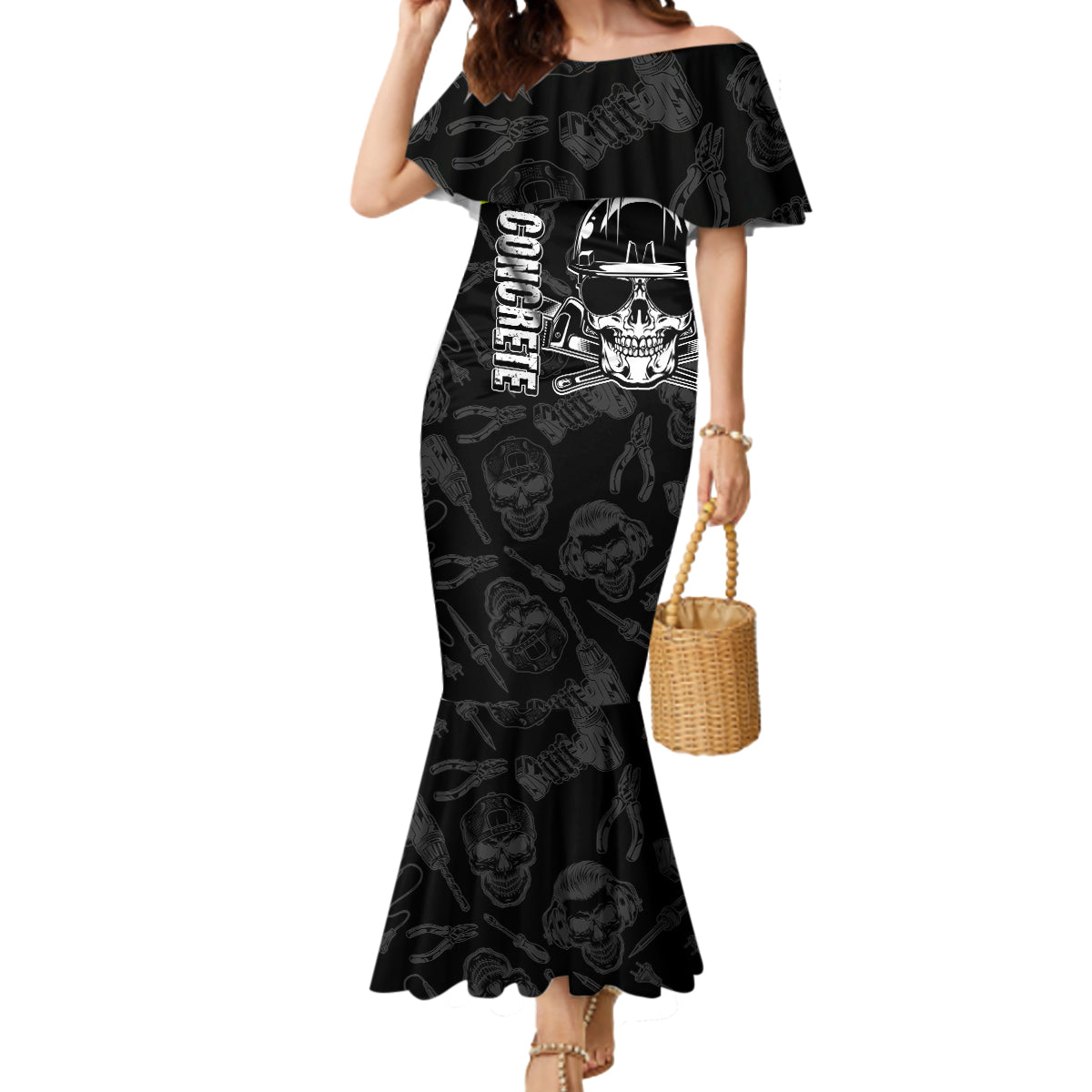 Concrete Finisher Skull on Site Mermaid Dress - Wonder Print Shop