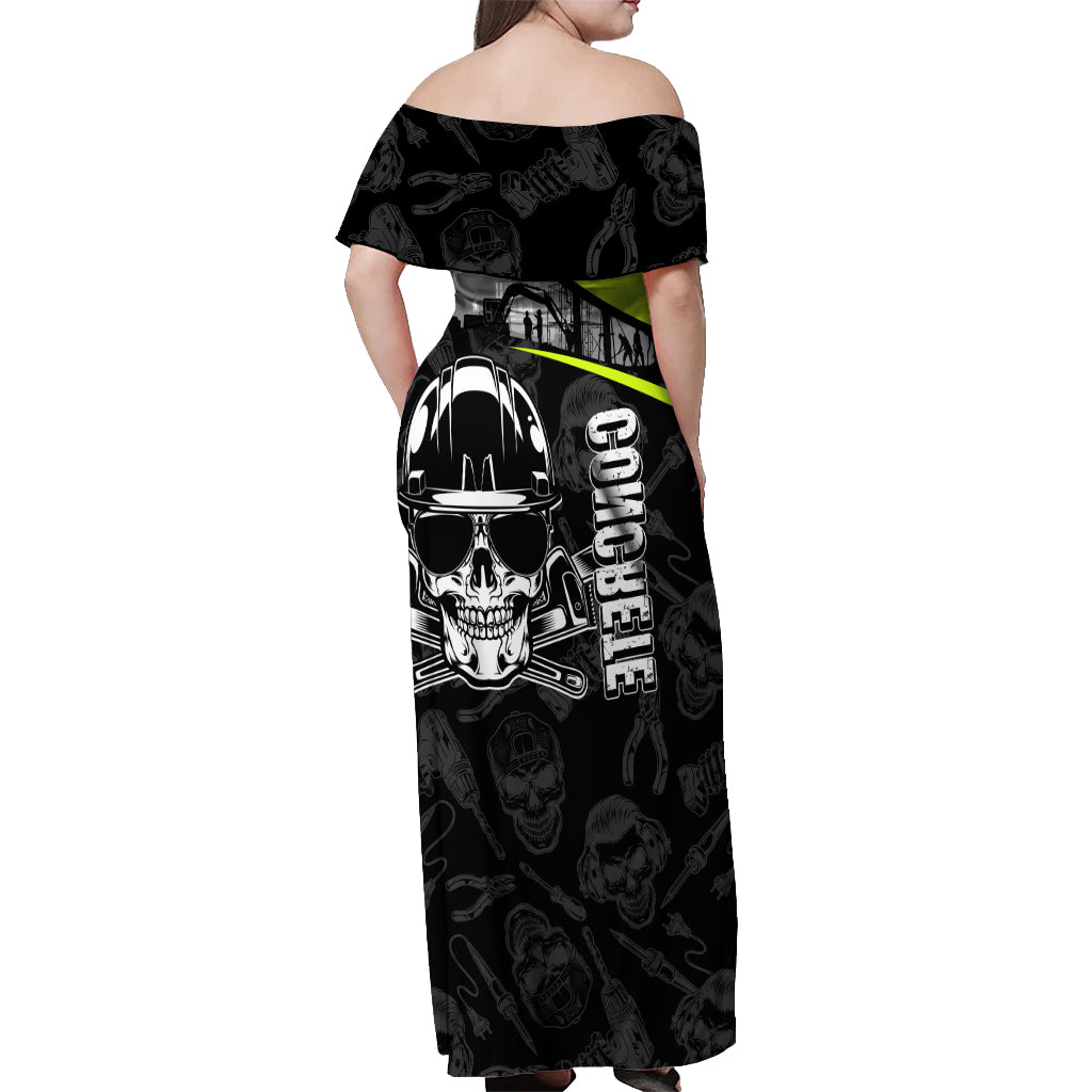 Concrete Finisher Skull on Site Off Shoulder Maxi Dress - Wonder Print Shop