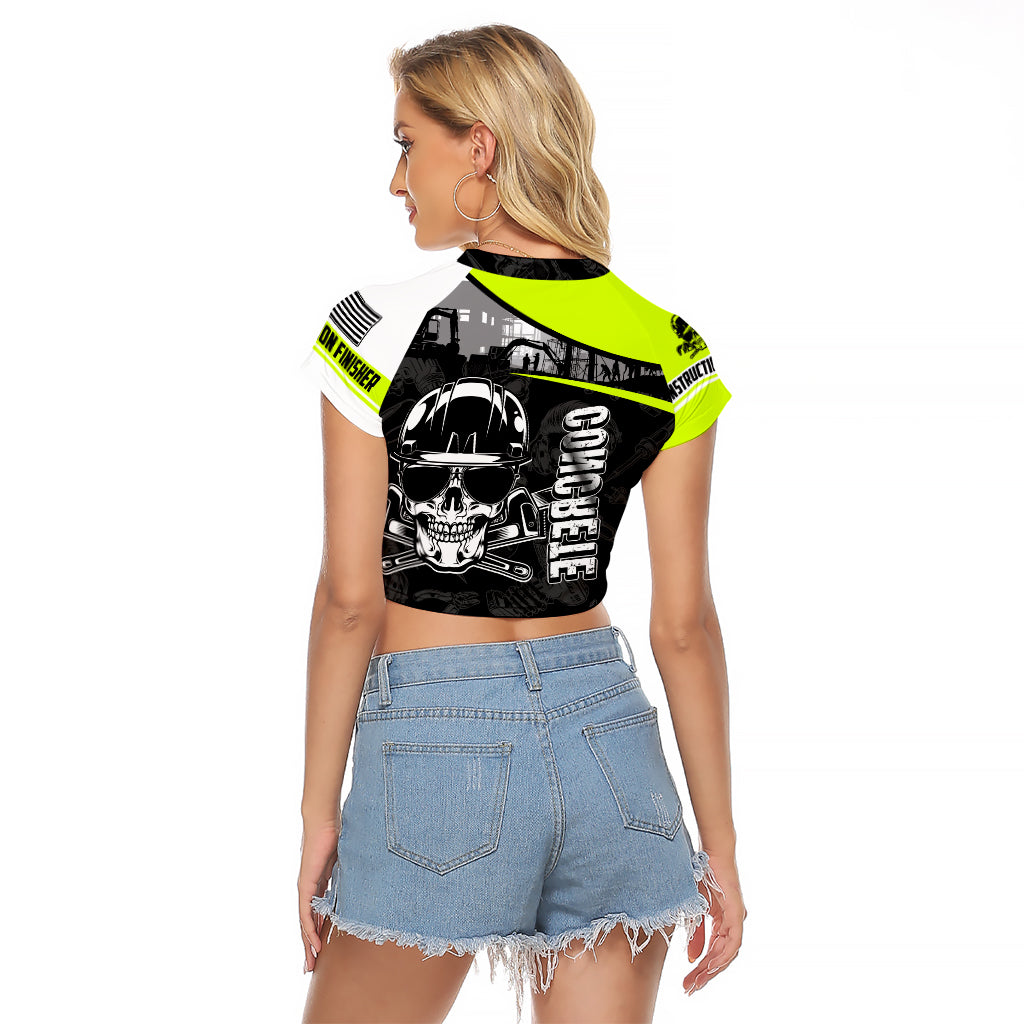 Concrete Finisher Skull on Site Raglan Cropped T Shirt - Wonder Print Shop