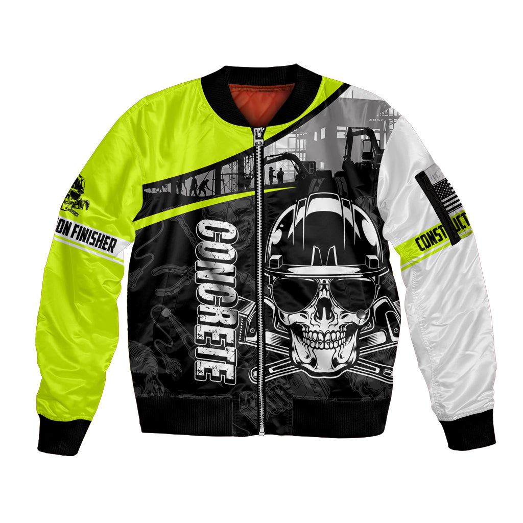 Concrete Finisher Skull on Site Sleeve Zip Bomber Jacket - Wonder Print Shop