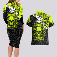 Personalised Electricians Skull Couples Matching Long Sleeve Bodycon Dress and Hawaiian Shirt - Wonder Print Shop
