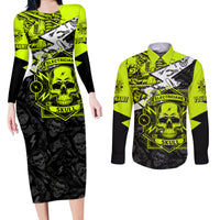 Personalised Electricians Skull Couples Matching Long Sleeve Bodycon Dress and Long Sleeve Button Shirts - Wonder Print Shop