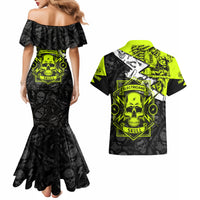 Personalised Electricians Skull Couples Matching Mermaid Dress and Hawaiian Shirt - Wonder Print Shop