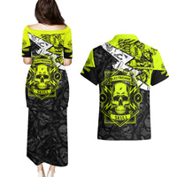 Personalised Electricians Skull Couples Matching Puletasi Dress and Hawaiian Shirt - Wonder Print Shop