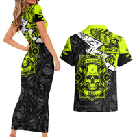 Personalised Electricians Skull Couples Matching Short Sleeve Bodycon Dress and Hawaiian Shirt - Wonder Print Shop