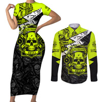 Personalised Electricians Skull Couples Matching Short Sleeve Bodycon Dress and Long Sleeve Button Shirts - Wonder Print Shop