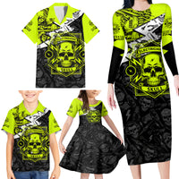 Personalised Electricians Skull Family Matching Long Sleeve Bodycon Dress and Hawaiian Shirt - Wonder Print Shop