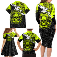 Personalised Electricians Skull Family Matching Long Sleeve Bodycon Dress and Hawaiian Shirt - Wonder Print Shop