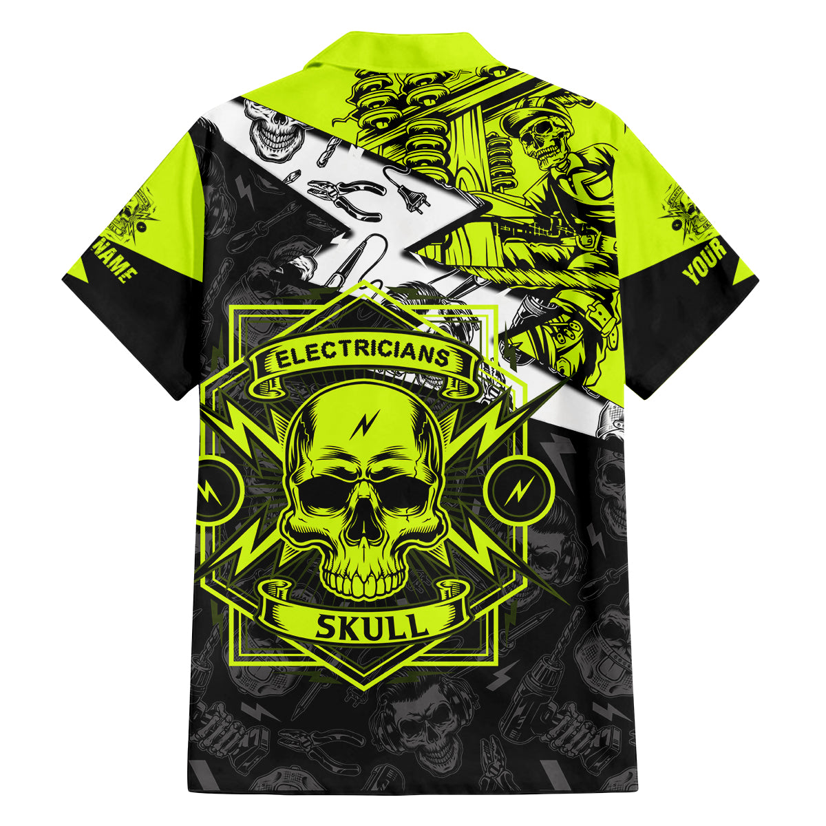 Personalised Electricians Skull Family Matching Long Sleeve Bodycon Dress and Hawaiian Shirt - Wonder Print Shop