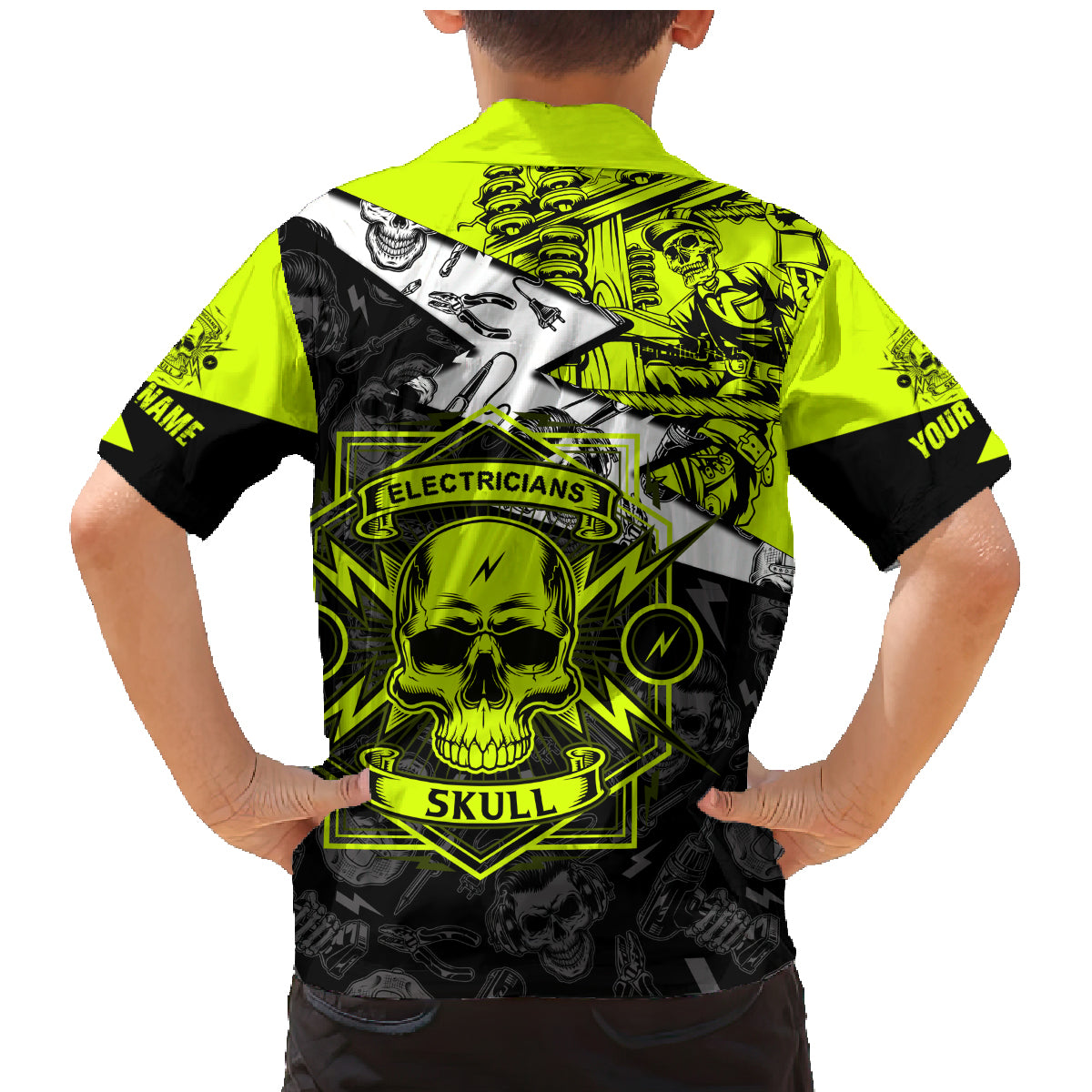 Personalised Electricians Skull Family Matching Mermaid Dress and Hawaiian Shirt - Wonder Print Shop