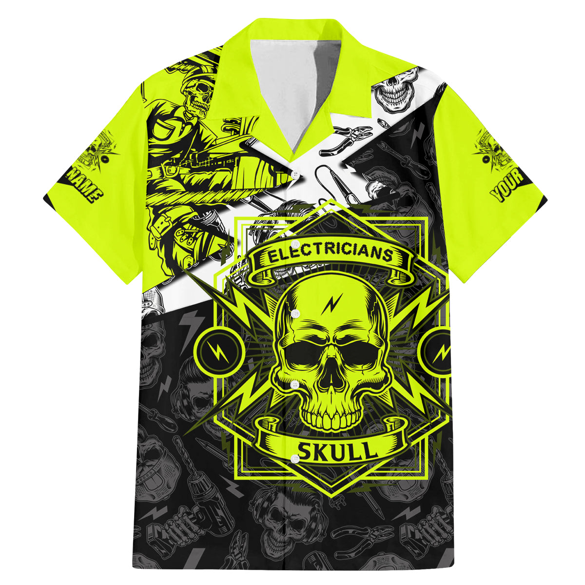 Personalised Electricians Skull Family Matching Mermaid Dress and Hawaiian Shirt - Wonder Print Shop