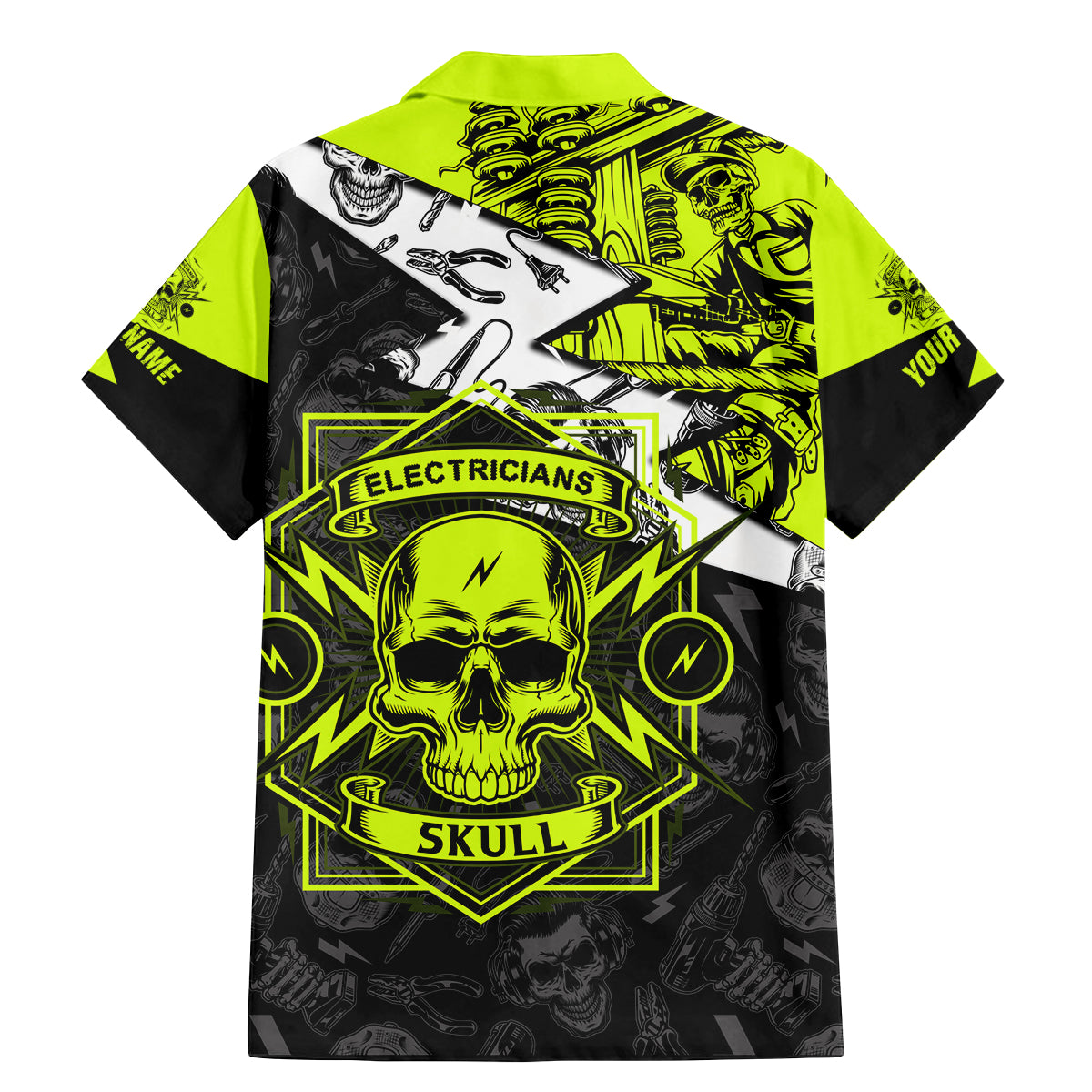 Personalised Electricians Skull Family Matching Mermaid Dress and Hawaiian Shirt - Wonder Print Shop